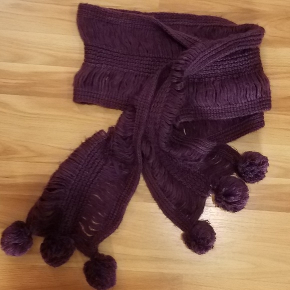 Accessories - Dark Eggplant Purple Knit Scarf with Poms
